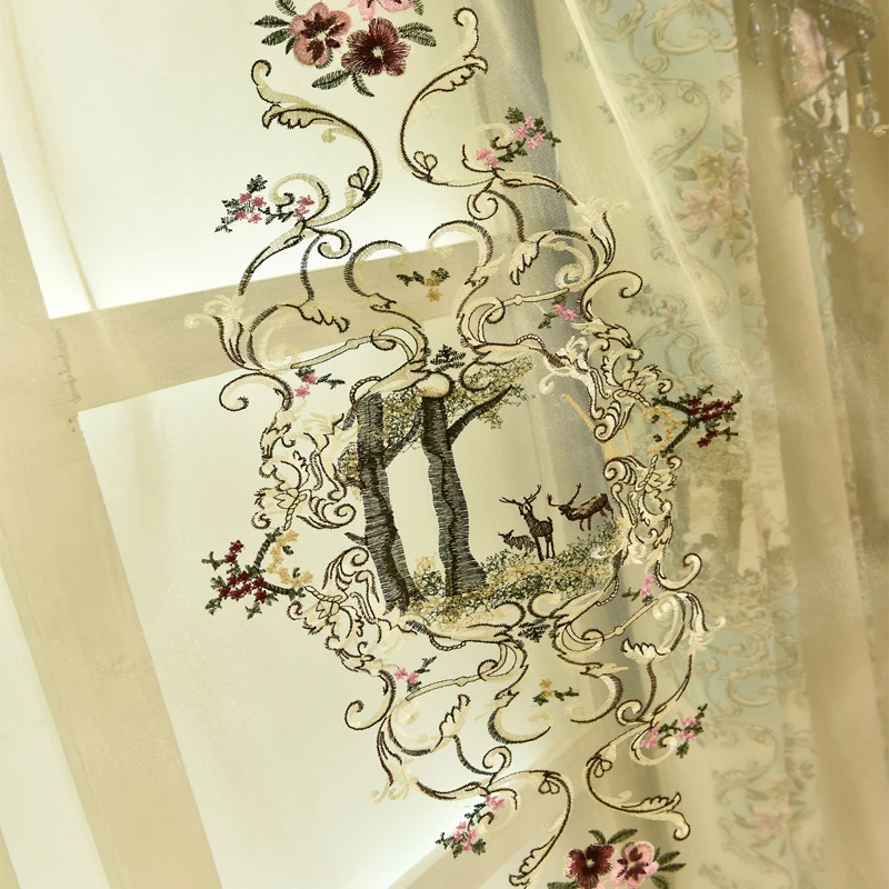 Европейские Роскошные жаккардовые 3D шторы с рисунком оленя для гостиной вышитый