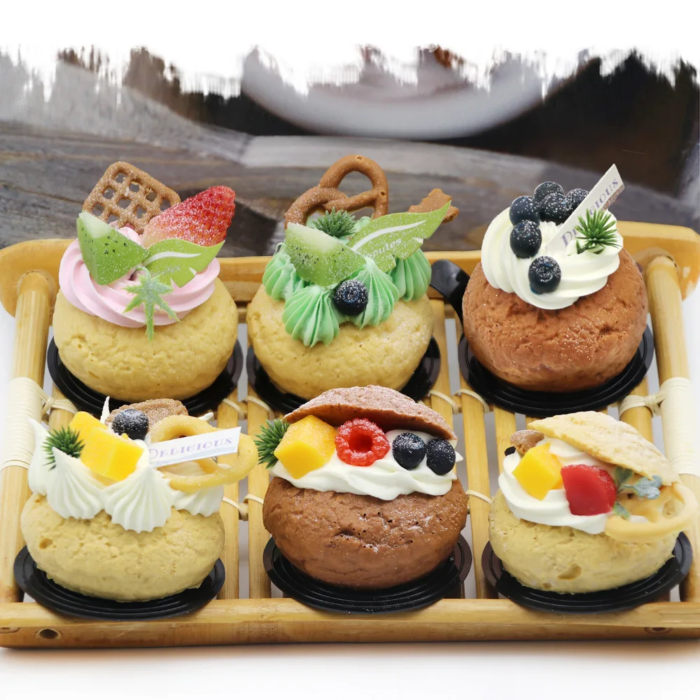 Modelo de comida artificial, Puffs de crema realistas para pasteler&iacute;a, ventana de exhibici&oacute;n para el hogar, paisaje de fotograf&iacute;a, tienda de postres, regalos-1