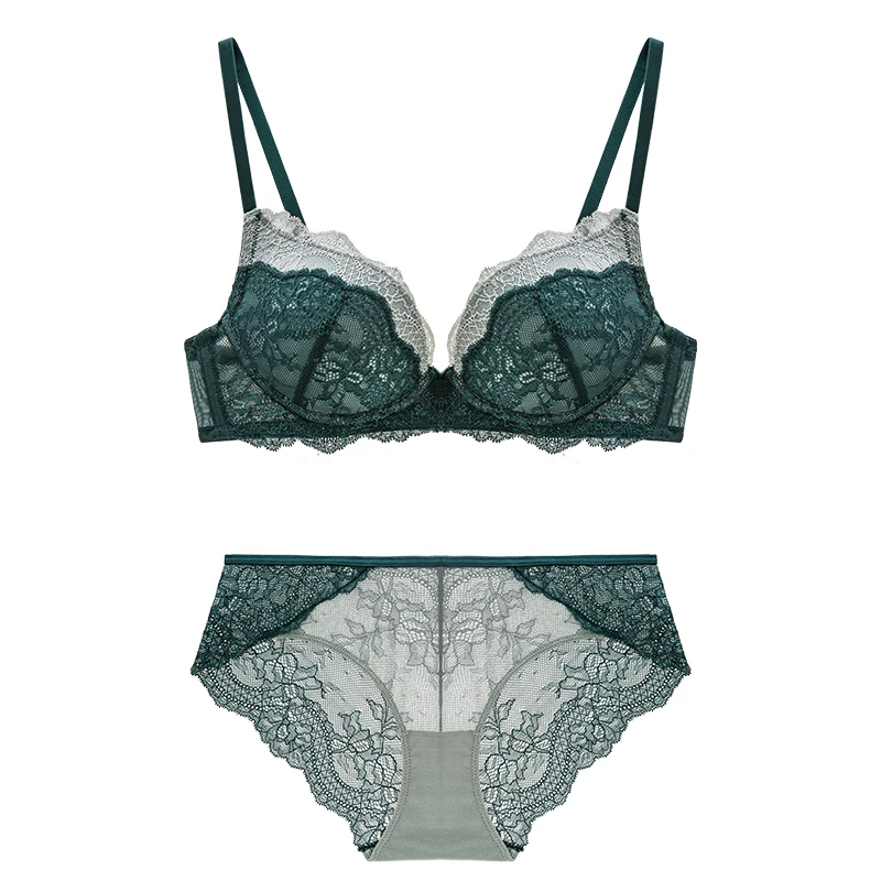 Новинка хит цвет кружевной бюстгальтер пуш-ап набор бюстгальтеров зеленое