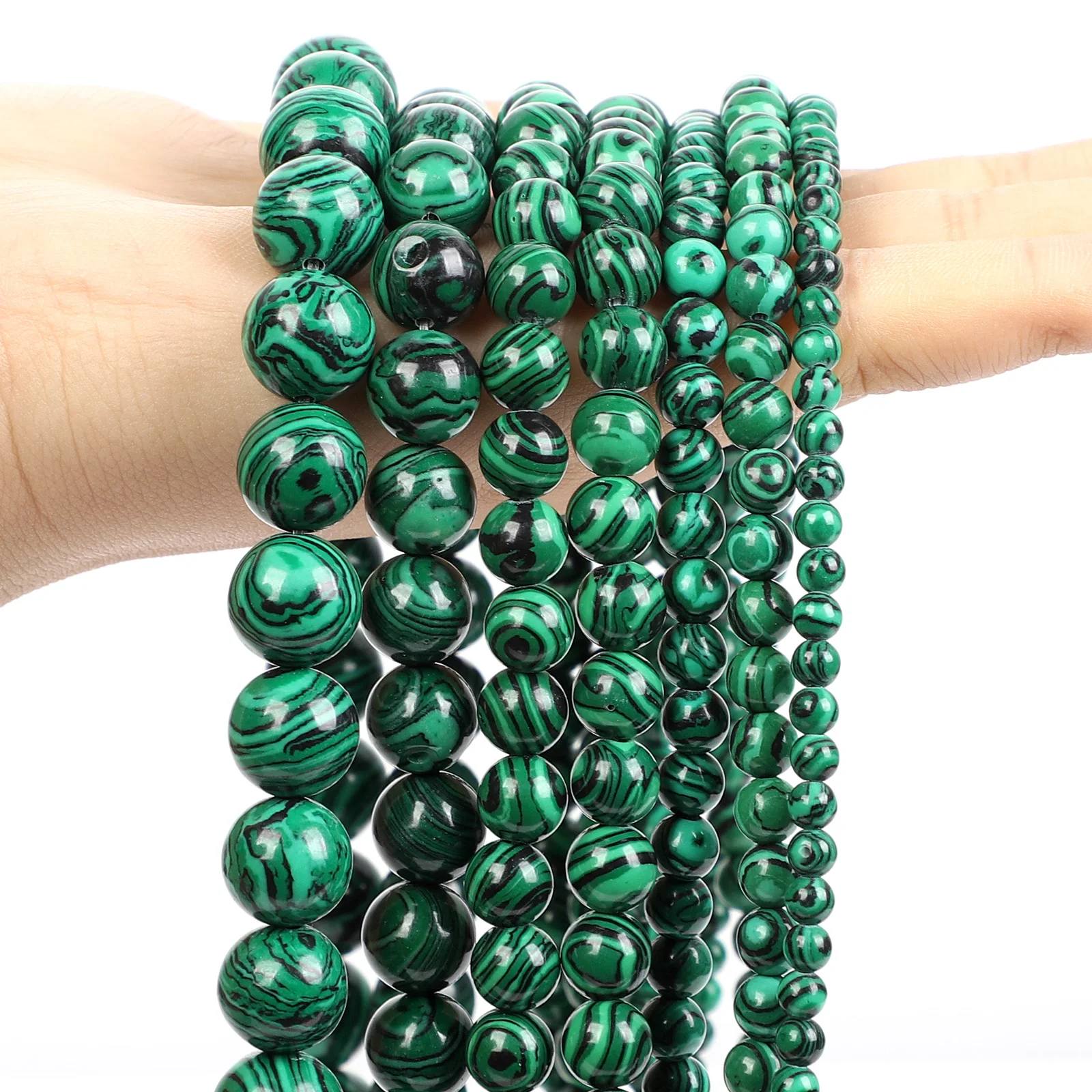 

Natural Stone Beads Smooth Green Malachite Round Loose Spacer Beads For Jewelry Making DIY Bracelets Necklace Strand 6/8/10/12mm