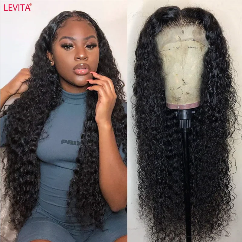 

LEVITA Deep Wave Frontal Wig Brazilian Human Hair Wig Pre Plucked 30 Inch Lace Front Wigs For Women Deep Curly Lace Closure Wig