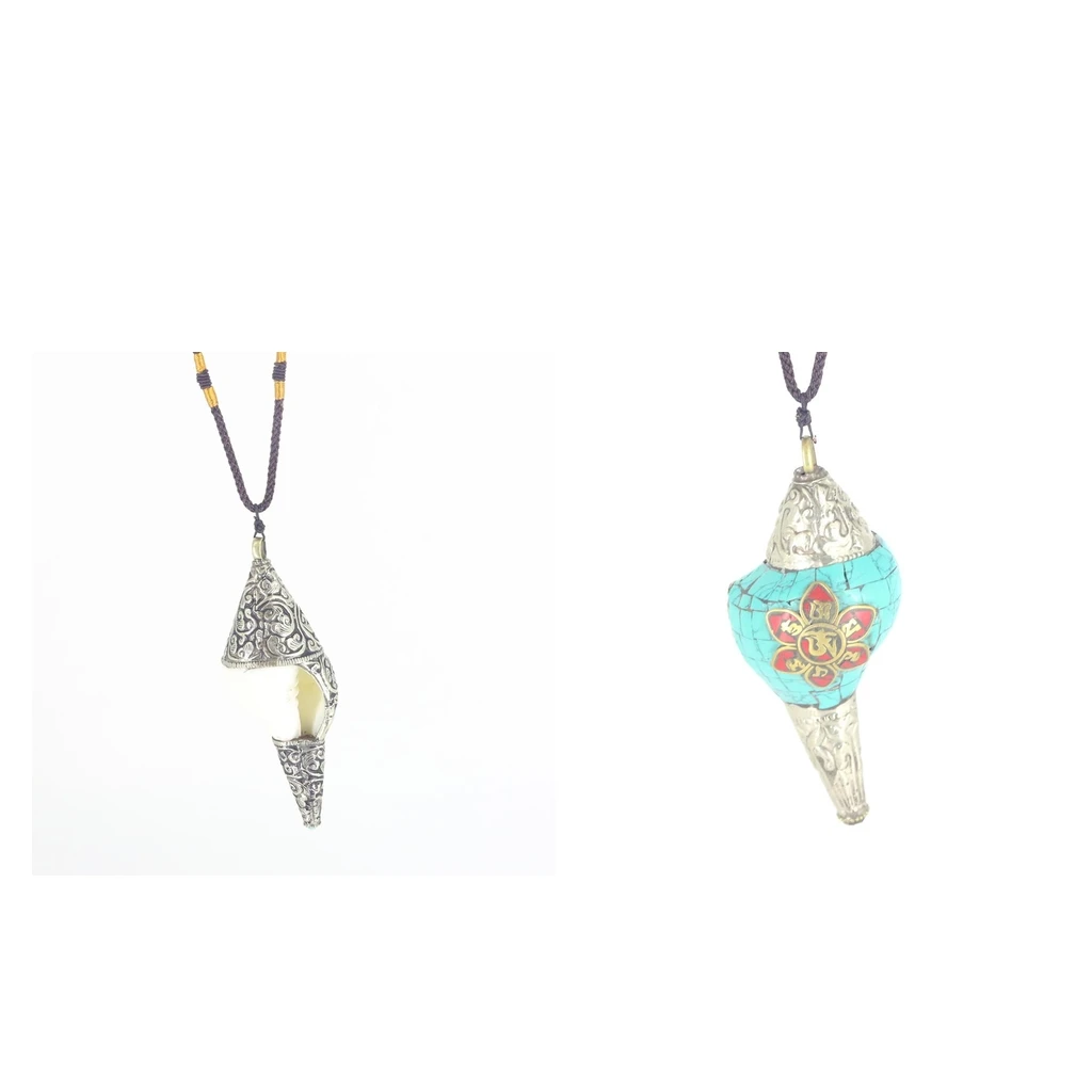 

Tibetan Buddhist Beads Necklace Shell Inlay Turquoise Necklace Pendant White & Blue