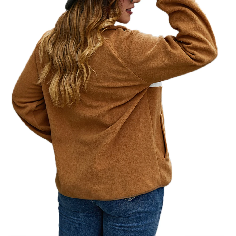 

VICABO Coats and Jackets Women Fashion Color Block Zipper Turn Down Collar Female Coat Autumn Winter XL-4XL