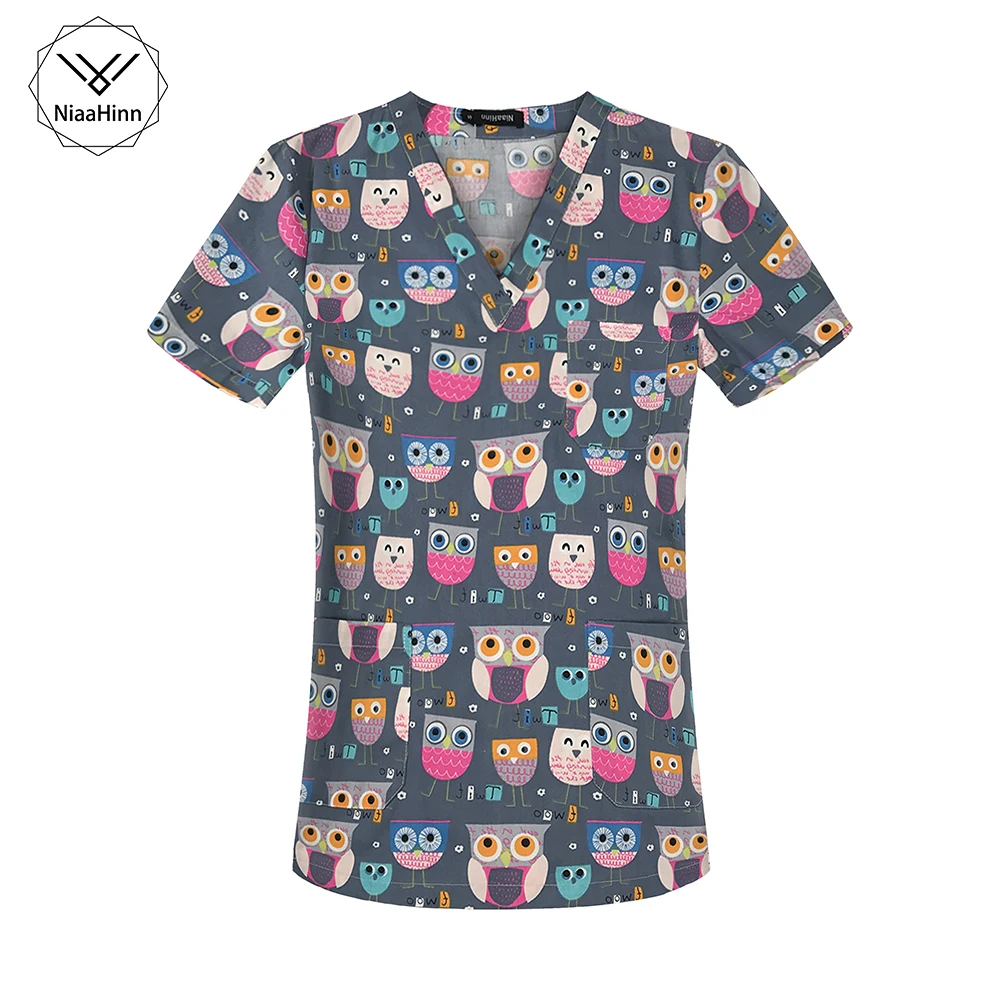 

Spa Uniform Women workwear V-neck tops work uniforms shirt Pet Grooming Institution Beauty Salon Clothes tooth check Scrub Shirt