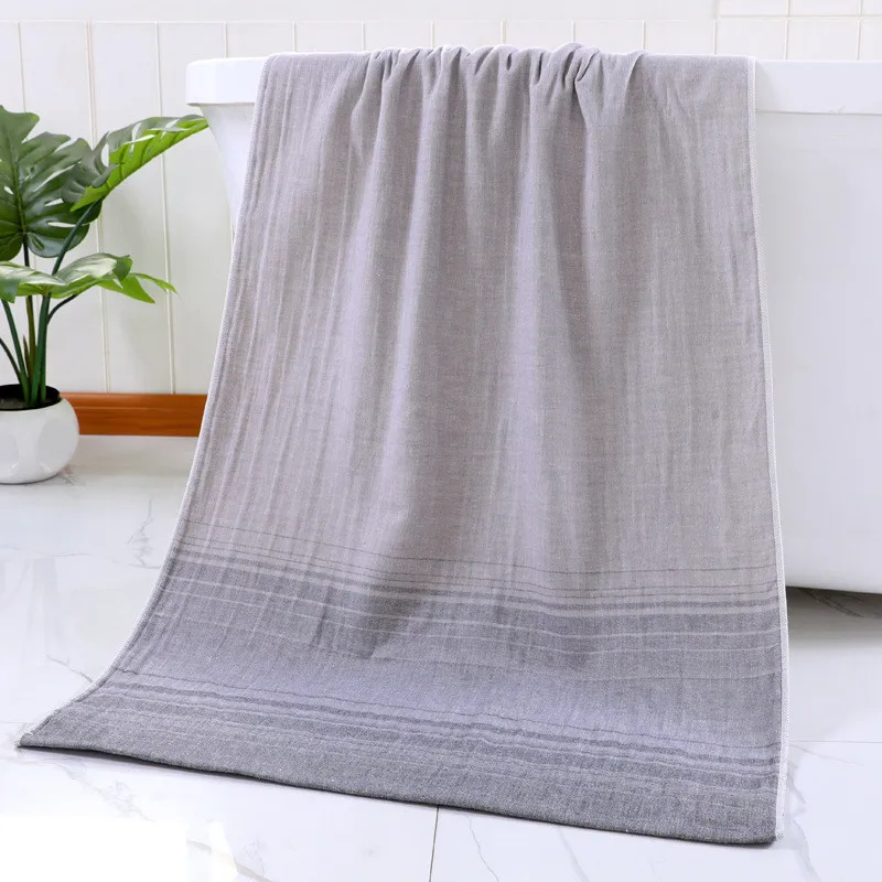 

70x140cm Gauze Cotton Gradient Striped Soft Absorbent Double-Sided Terry Bathroom Adult Bath Towel