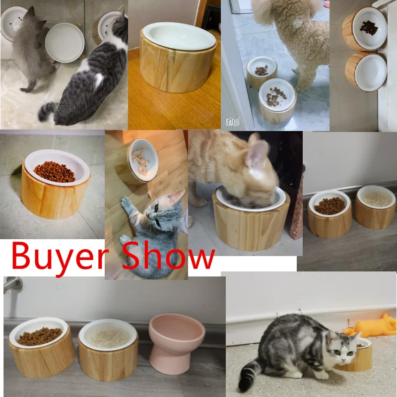

New Cat Dog Feeders Bowl Ceramic Tableware Bowls Pet Food Water Bowl Bamboo Frame Antiskid Pet Supplies Dog Cat Feeding