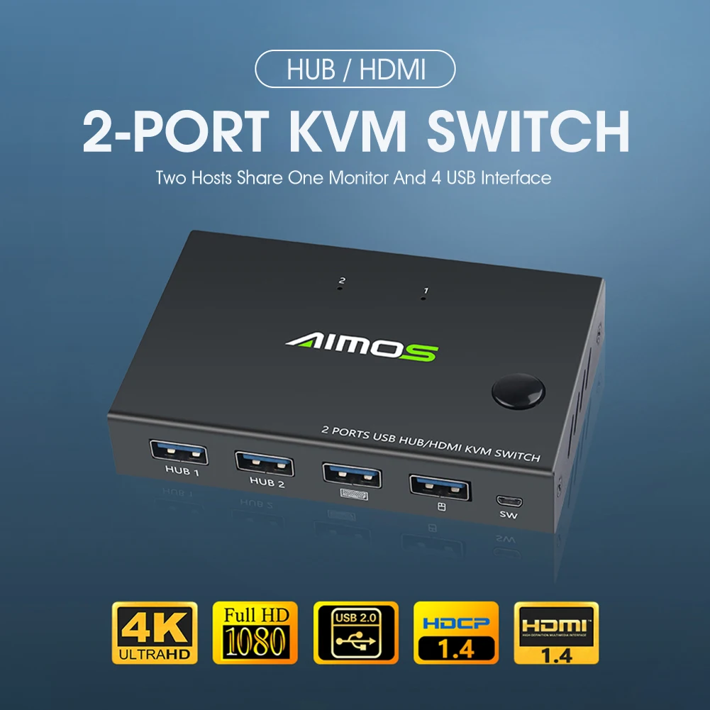 

4k Hdmi Kvm Switch 2 Port Usb Hdmi Kvm Switcher Support Hd 2k*4k 2 In1 Out For Mouse&keyboard Sharing Hdmi Plug And Play