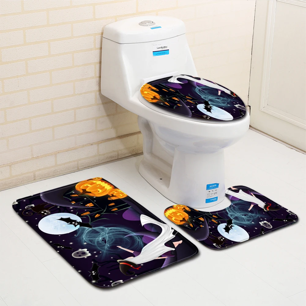 Коврик для ванной на Хэллоуин с ведьмой тыквой фонариком декоративный коврик