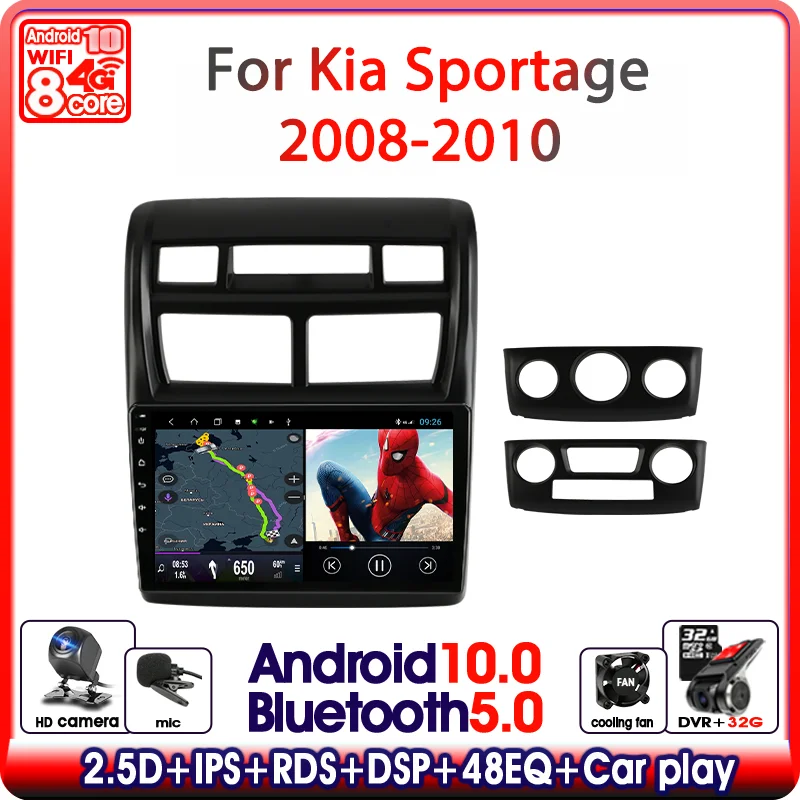 

Автомагнитола 9 дюймов на Android 10 для Kia Sportage 2 2007 2008 2009 2010, мультимедийный видеоплеер 2 Din с GPS-навигацией, Авторадио, головное устройство