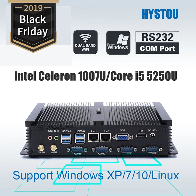Intel core i5 5250u i3 7100u i7 4500u win7 2 COM HDMI VGA двойной дисплей Промышленный безвентиляторный дизайн портативный мини компьютер