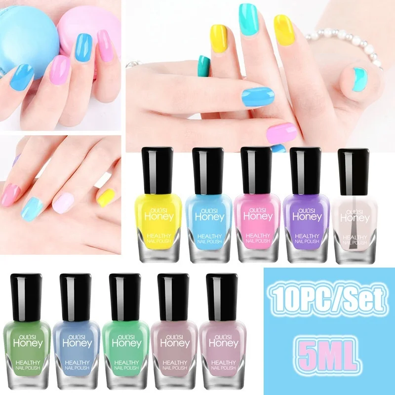 

10pc/set 5ml Bottled Solid Color Nail Polish Set Multicolor Quick-drying Peelable and Tearable Water-based Beginner Nail Polish