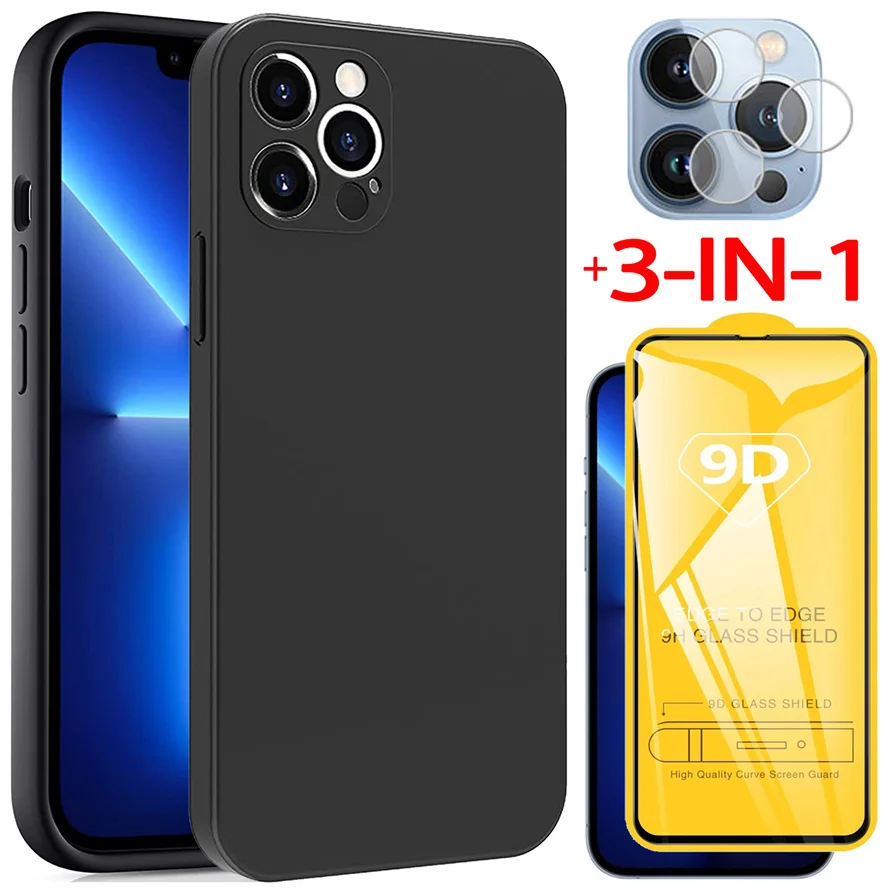 

3-in-1, matte case + glass for iPhone13 Pro soft liquid tpu phone cases iPhone 13 Pro Max Apple 13 Mini cover iPhone 13Pro case