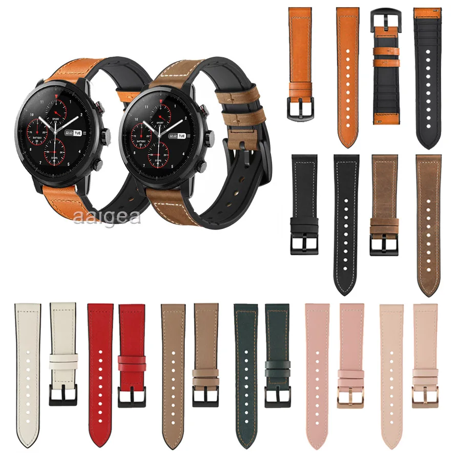 

22mm Leather Silicone Watch Band Strap for Huami Amazfit Stratos 2 2S 3 Replacement Correa Wrist Bracelet straps 20mm