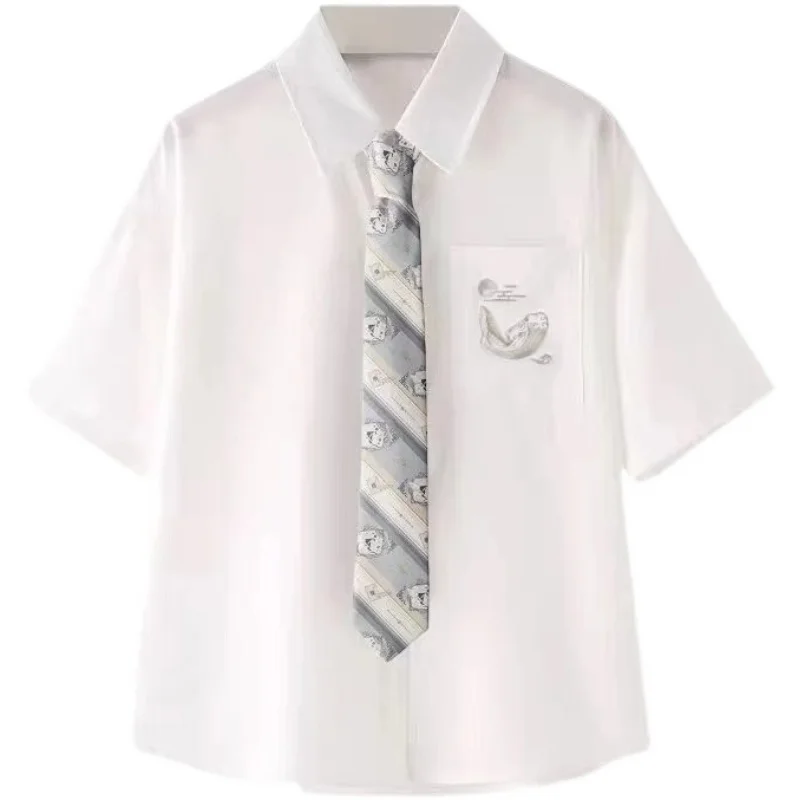 

Women Summer Blouses Shirt Short Sleeve Solid White Tops With Tie Bow Japanese Korean JK Style Female Shirts Lapel Blusas Mujer