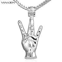 vanaxin finger necklaces pendants for men women rhodium plated silver color hip hop rock jewelry crystal zircon wholesale jewels
