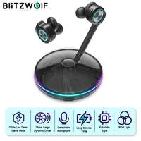blitzwolf bw flb3 gaming tws bluetooth compatible v5 0 earphone game mode tws rgb light earbuds with detachable microphone