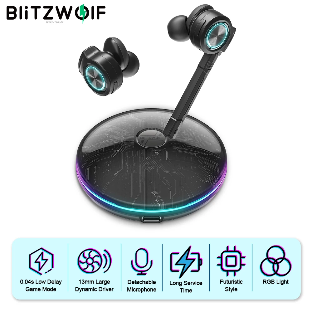 Bluetooth-наушники BlitzWolf BW-FLB3 TWS с RGB подсветкой со съемным микрофоном | Электроника