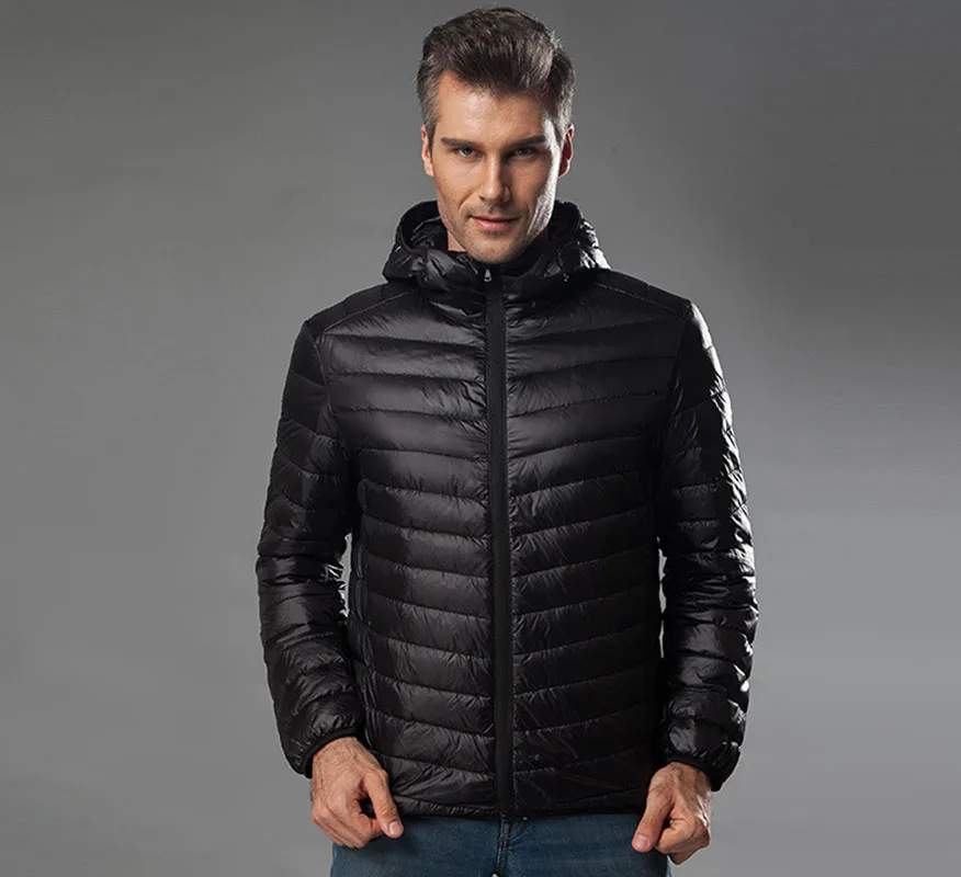Men's Hooded Jackets Light Thin Warm Duck Down Filler Autumn Winter Male Loose Coats Plus Size 4XL 5XL 6XL for Weight:50-145kg