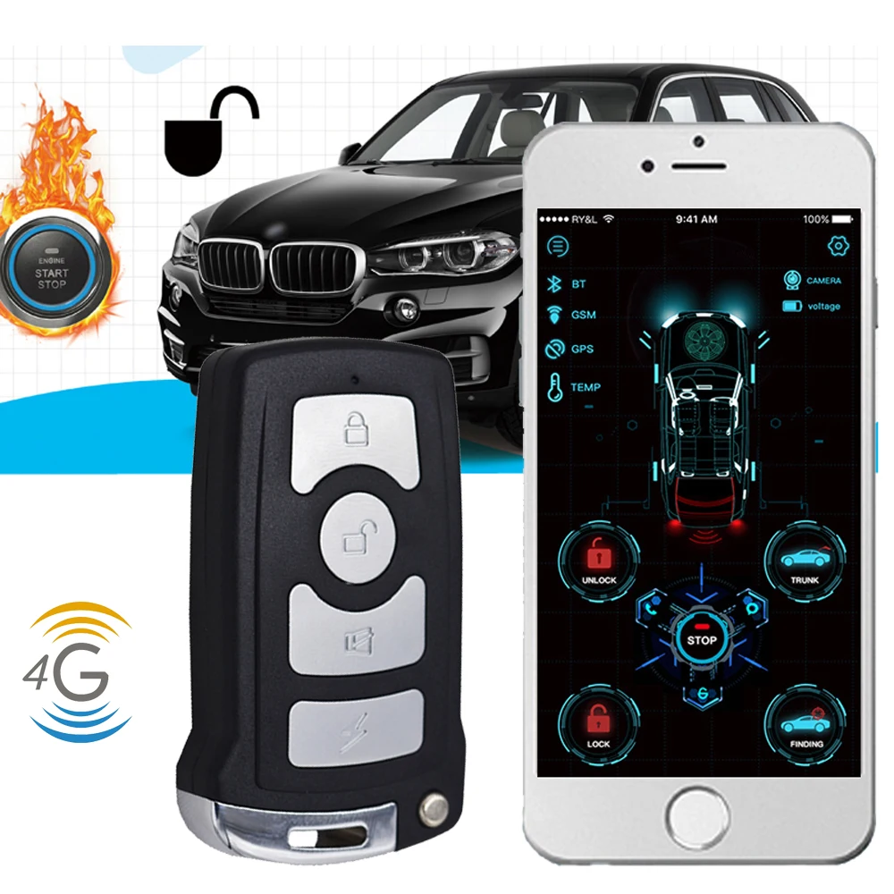 Cardot 4G дистанционный двигатель start stop пассивное открывание без ключей система gsm gps умная Автомобильная сигнализация
