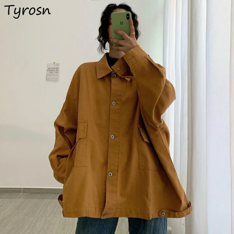 

Basic Jackets Women Loose Casual Outerwear Chic Harajuku Popular Streetwear Solid Simple Ulzzang Design Spring Tops Students New