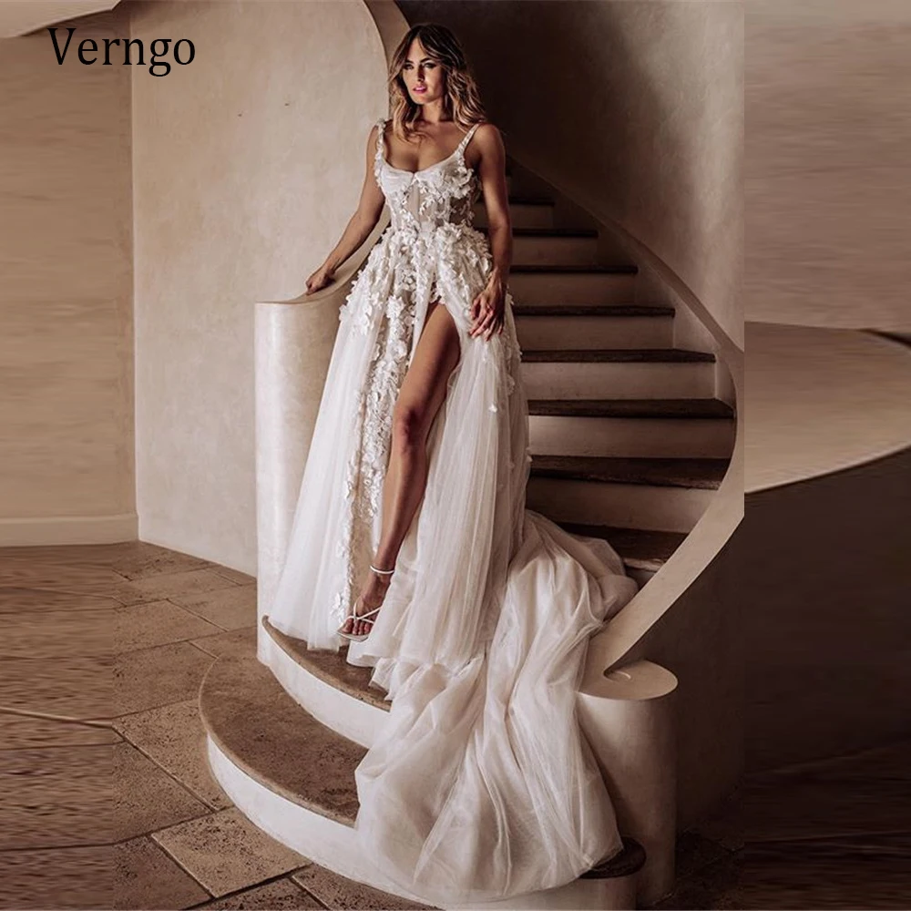 

Verngo современные 3D технические трапециевидные сексуальные платья с высоким Боковым Разрезом и шлейфом сексуальные свадебные платья на зака...