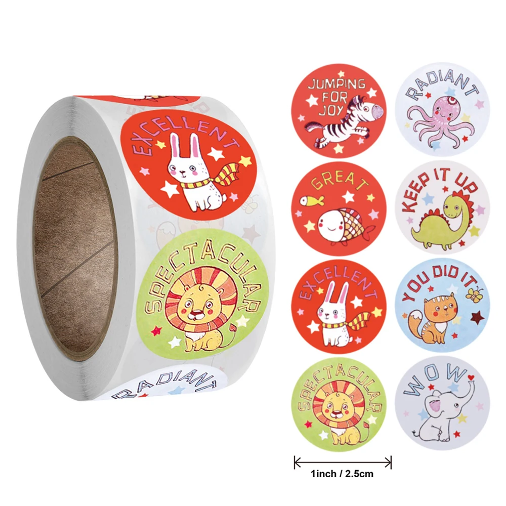 

50-500pcs 8 Designs Pattern Lion rabbit Animals Reward Sticker Cartoon Animals Stickers for Kids Gift Toys Sticker