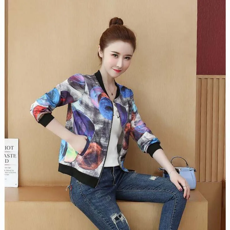 

2021 для женщин в винтажном стиле; Сезон весна-осень Цветочный принт Куртка женская повседневная одежда с О-образным вырезом, с длинным рукаво...