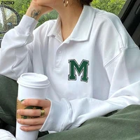 womens jacket casual oversized hoodie basic sports lapel kawaii sweatshirts street chic polo shirts y2k letter embroidery tops