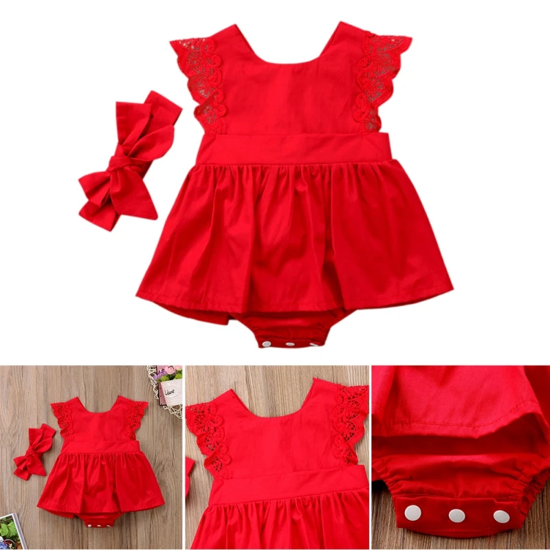 Хлопковое боди-платье хлопковый кружевной комбинезон без рукавов для маленьких