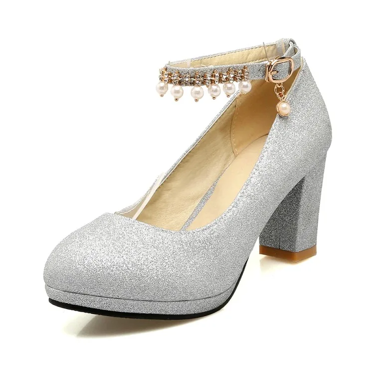 

Большие размеры 11, 12, 13, 14; Женская обувь на высоком каблуке; Женские туфли-лодочки; Водонепроницаемая платформа с круглым носком и мелкими бл...