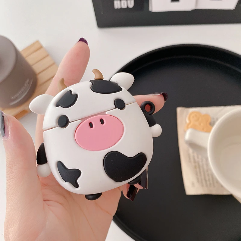 3D чехол для AirPods 1 2 Pro с изображением милого коровы и медведя мягкий силиконовый