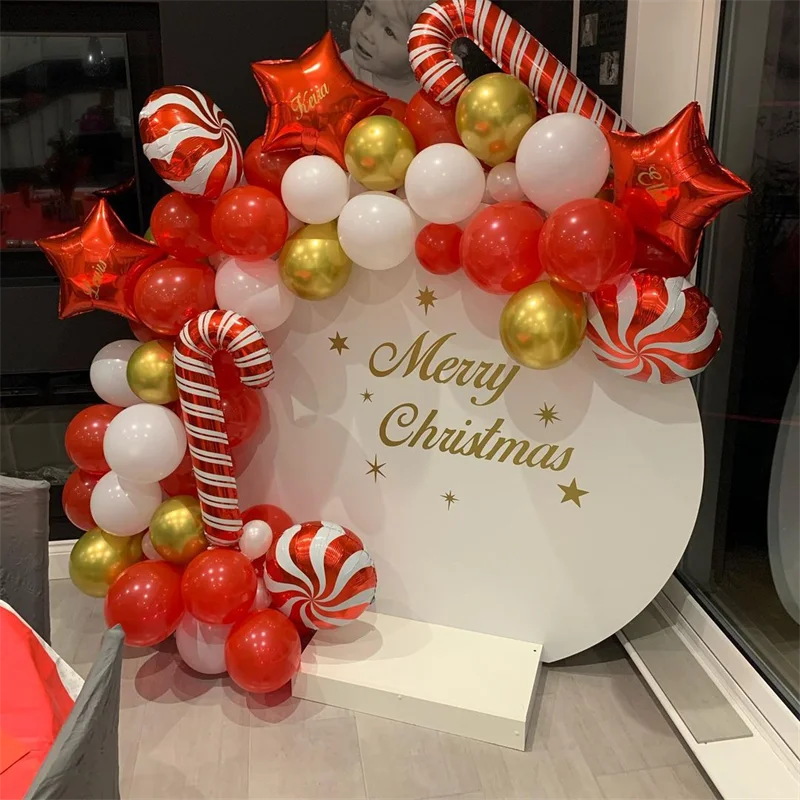 

72Pcs Christmas Red Balloon Garland Arch Kit Pentagram Lollipop Christmas Decorations for Home Birthday Party Kids Latex Balloon
