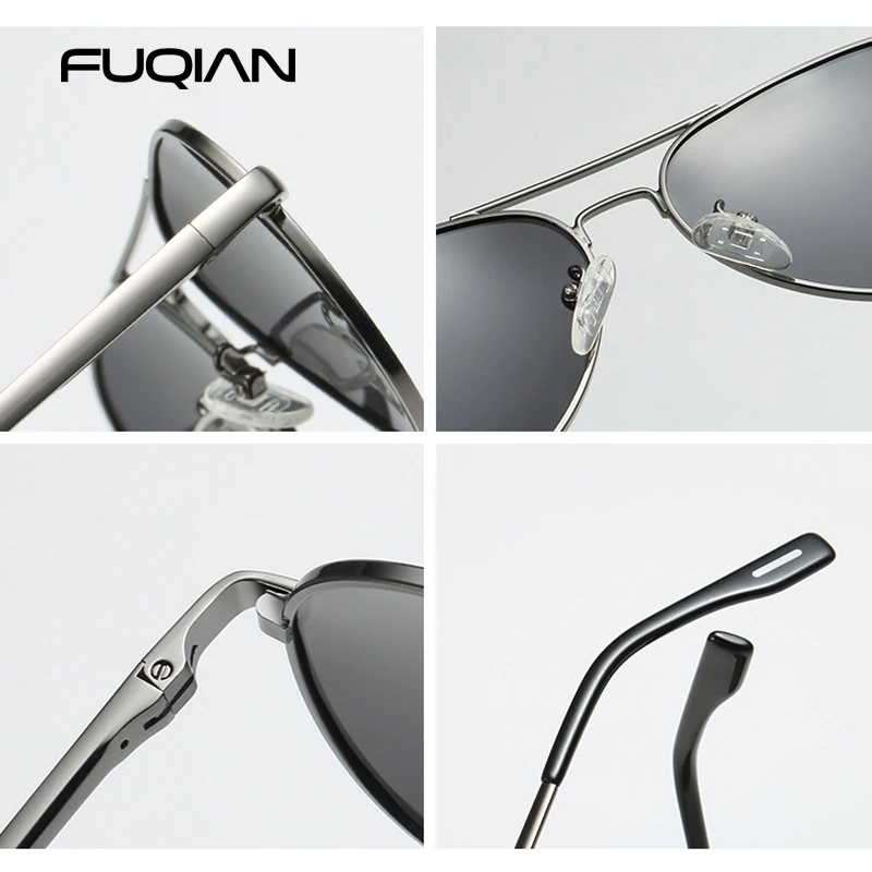 

FUQIAN Classic Pilot Polarized Sunglasses Men Fashion Metal Sun Glasses Women Black Driving Eyeglasses Goggle UV400