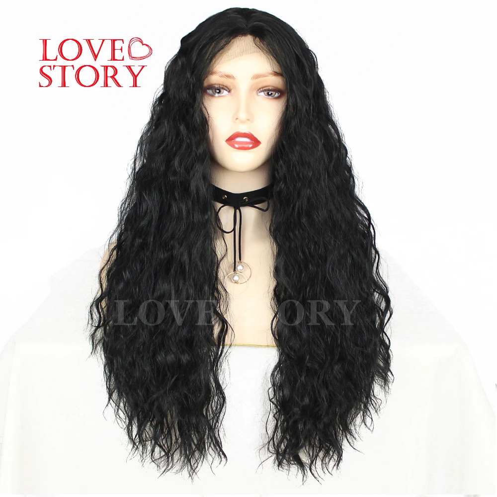 Lovestory черный цвет синтетический парик фронта шнурка высокой плотности вьющиеся