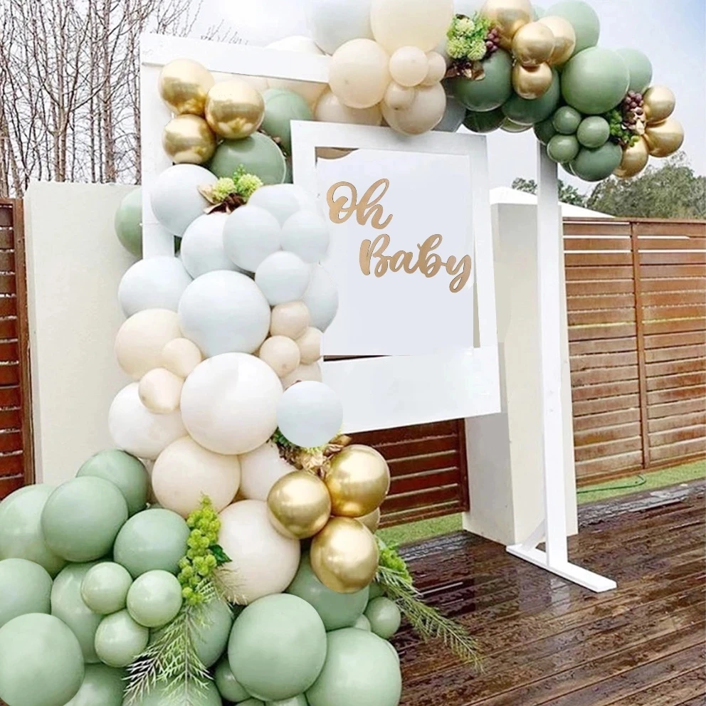 Guirnalda de globos de Metal para ni&ntilde;os, arco de decoraci&oacute;n de globos de cumplea&ntilde;os y boda, color verde y plateado, para fiesta de nacimiento, 167 Uds.-0