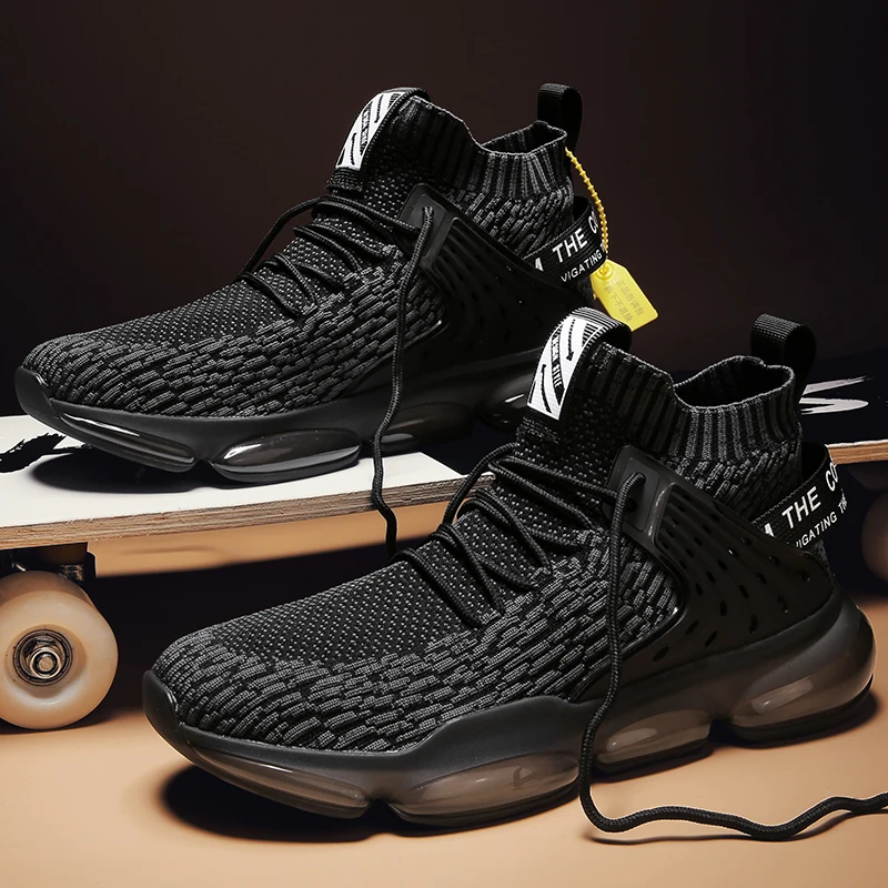 

2021 New Arrivial Cushioning Big Sole Men Running Shoes Breathable Flying Weave Man Walking Shoes High Quality Male Sneakers