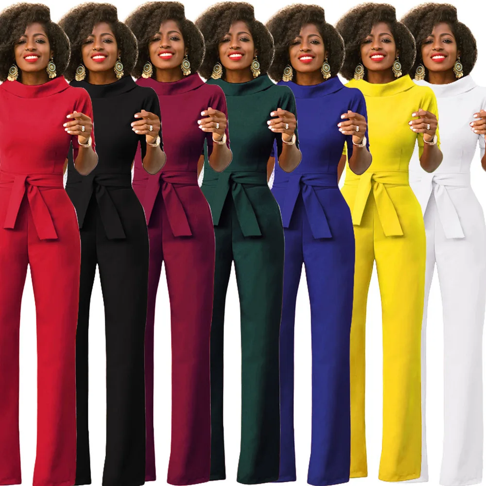 Женский офисный комбинезон с длинными брюками и широкими штанинами элегантный