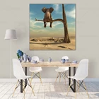 Забавная Картина на холсте, сидящая на дереве, пейзаж пустыни, слон, плакат с дизайном слон, настенное украшение для гостиной