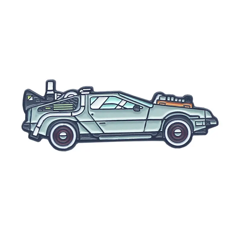 Брошь металлическая смешная спортивная машина DeLorean XM-мультфильм значок назад в будущее пин на рубашку воротник аксессуары.