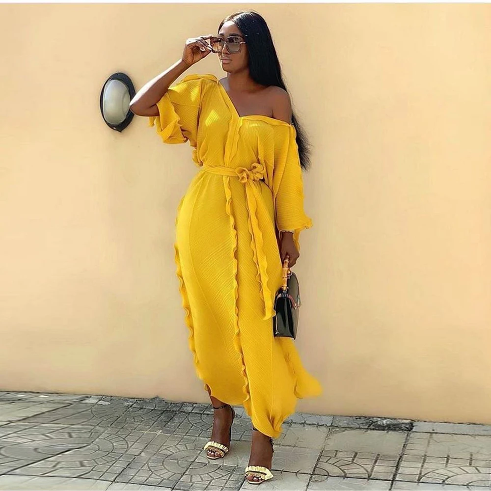 Siskakia модное Плиссированное длинное платье с оборками однотонное свободное