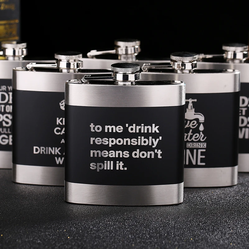 6 унций карманная матовая черная плоская фляжка из нержавеющей стали бутылка для
