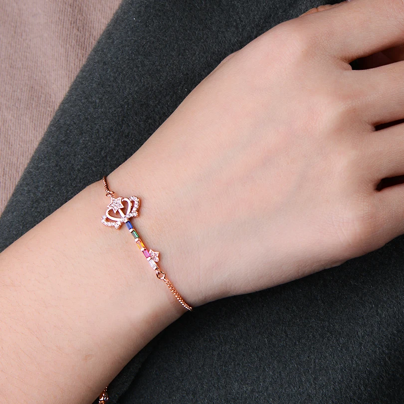 Женский браслет-брелок Pipitree с звездами и короной розовое золото цепочка-слайдер