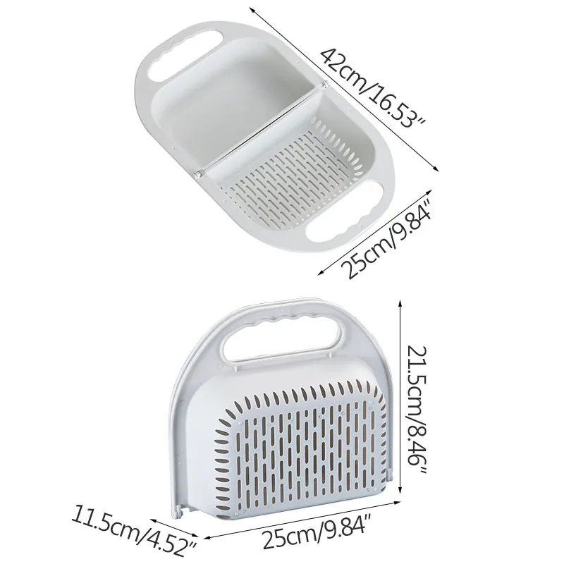 

Foldable Drain Basket Kitchen Plastic Fruit Vegetable Cleaning Drain Basin Household Multi-Function Sink Baskets