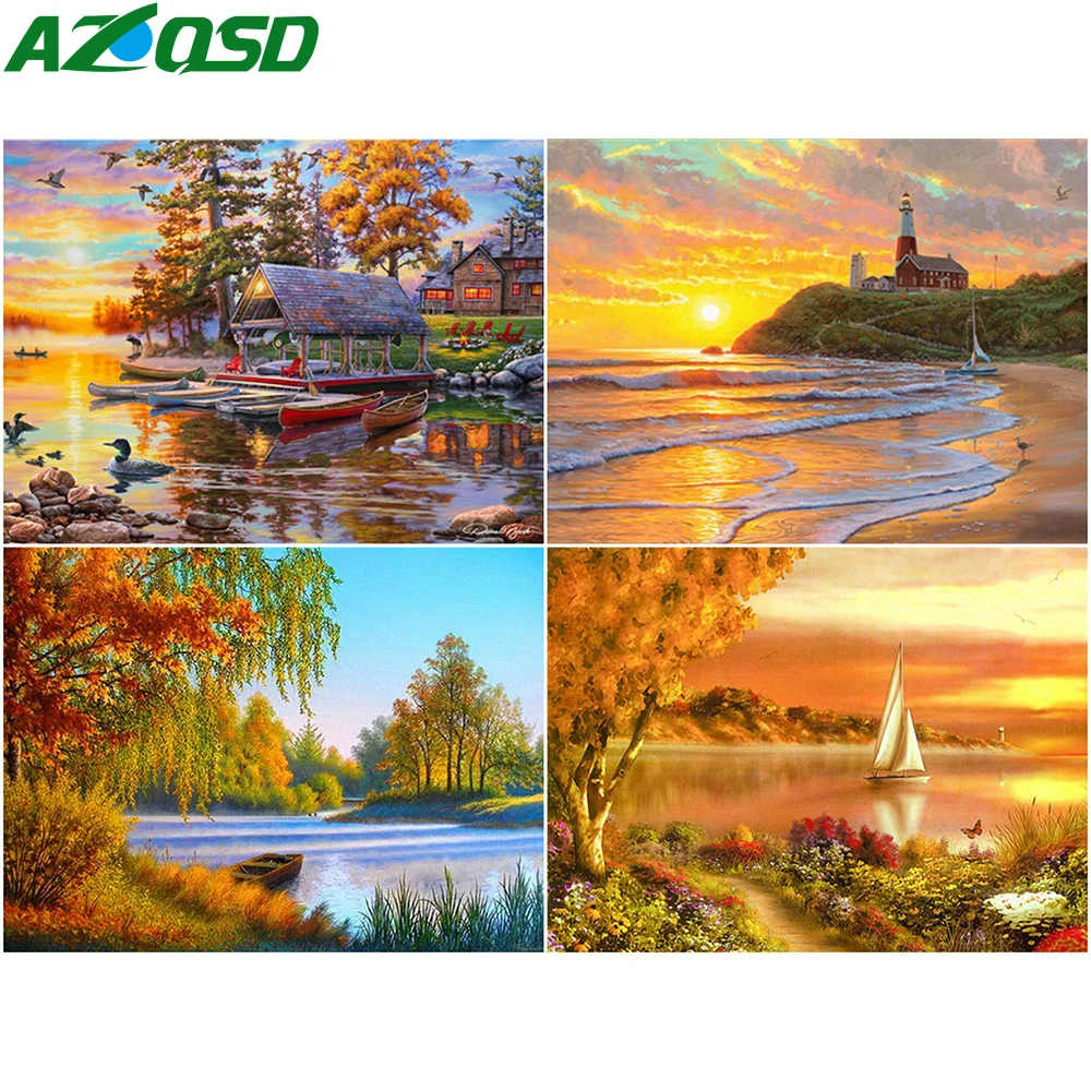 

Алмазная живопись AZQSD, Набор для вышивки крестиком, квадратная мозаика ручной работы, алмазная вышивка, Ландшафтная мозаика