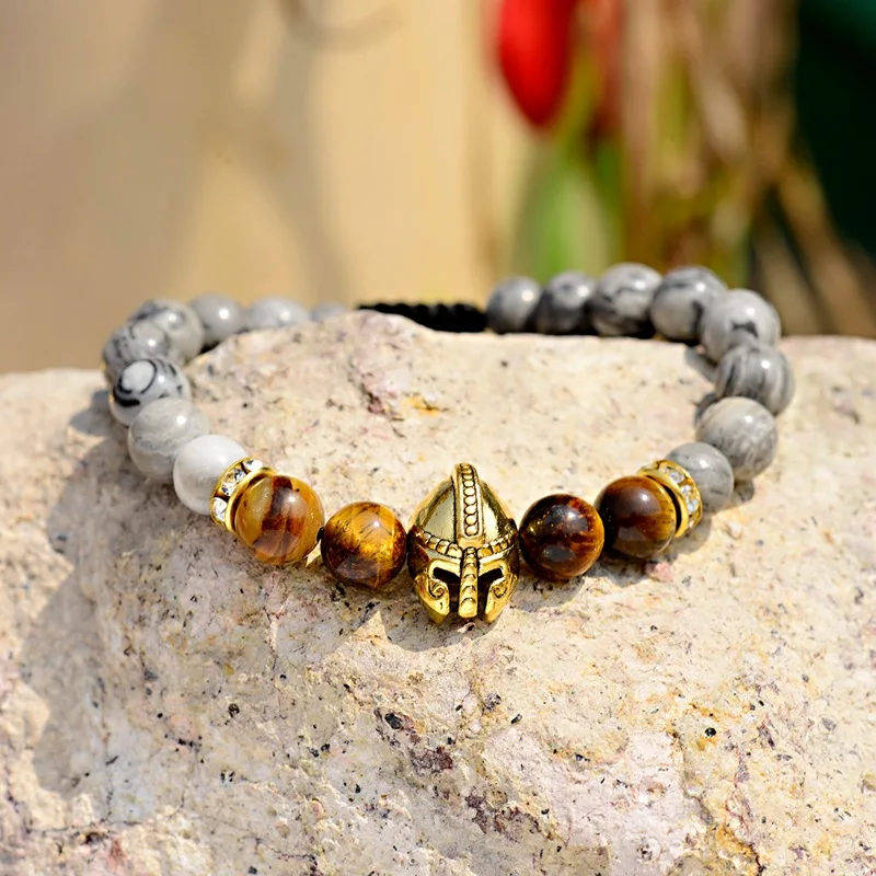 OIQUEI Золотой шлем плетеные браслеты мужские ручной работы натуральный тигровый