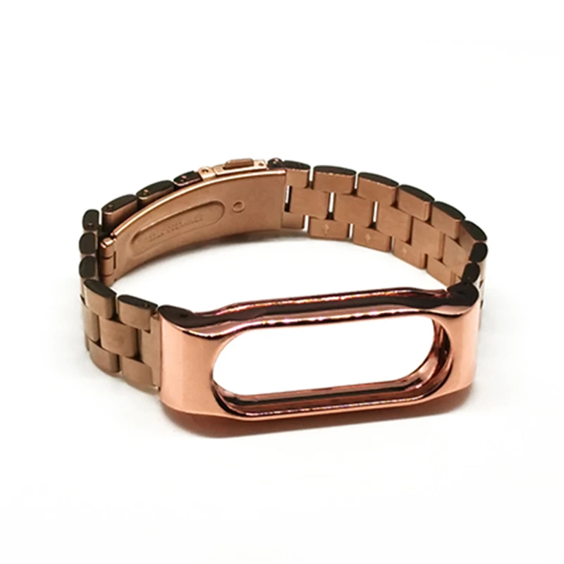 Rose Gold Ремешок из нержавеющей стали Mi Band 4, умный ремешок для часов для Xiaomi Mi Band 4, 3, Band 3, металлический браслет на запястье для Xiaomi Mi Band 2 Mi4 - Цвет: Rose Gold