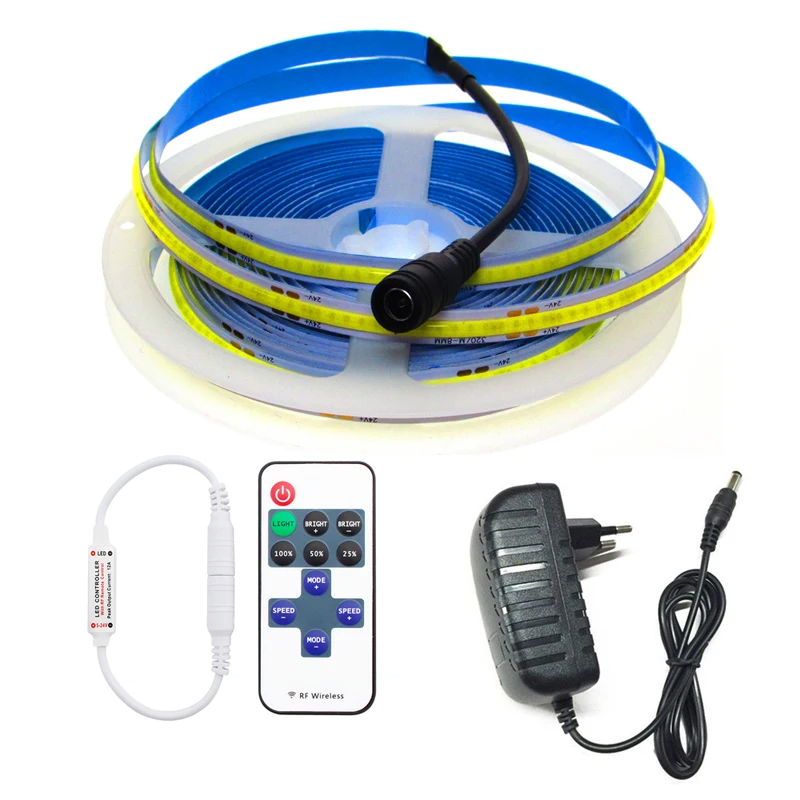 

Dimmable 24V 12V Flexible FCOB LED COB Strip Light RA90 For Decor Bedroom Room Lighting 320Led/m COB Led Strip Tape 12 24 V Volt