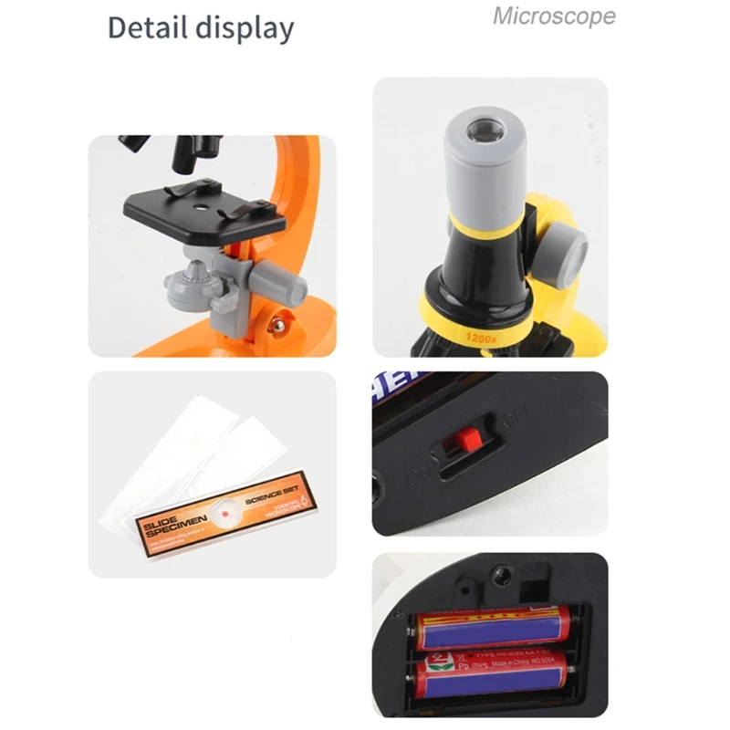 

Microscope Kit Lab LED 100X-400X-1200X Home School Science Educational Toy Gift Refined Biological Microscope for Kids