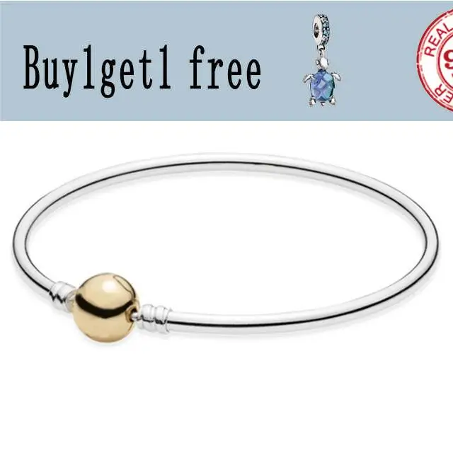 

Браслет pandora из серебра 100% пробы со стандартной очаровательной змеиной цепочкой и золотой застежкой, ювелирные изделия