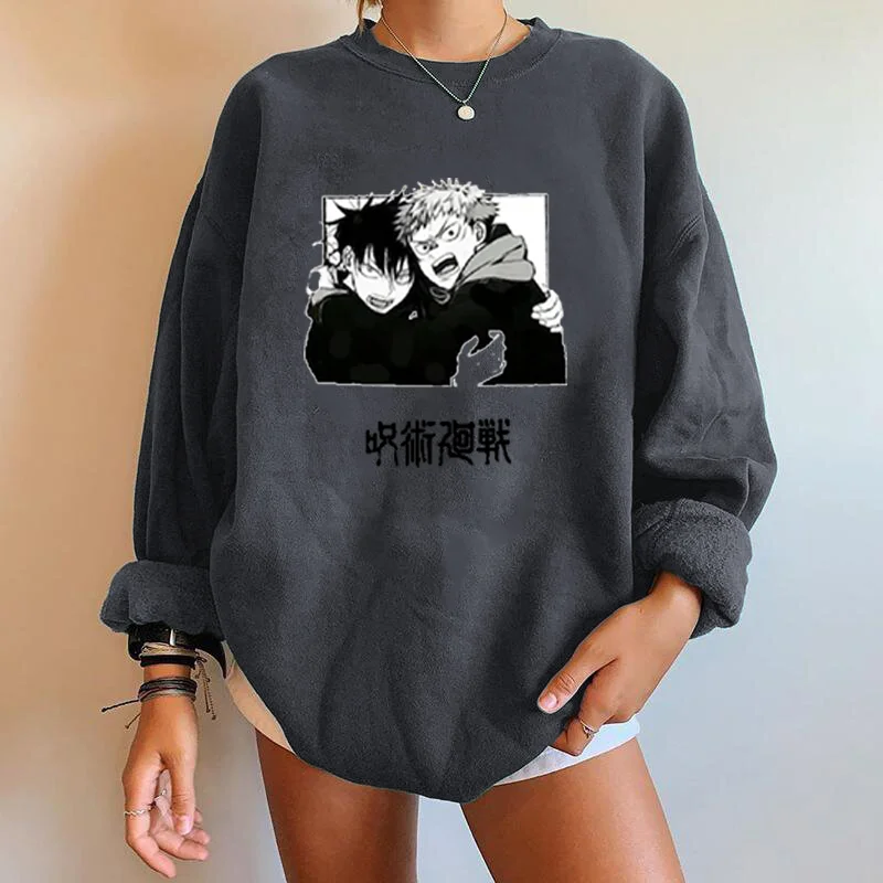 

Seeyoushy Jujutsu Kaisen Anime Printing Women Sweatshirts Long Sleeve Casual Women Drop-Shoulders Pullovers Oversized Tops
